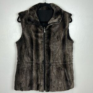 Giacca Faux Fur Full Zip Brown & Black High Neck Reversible Vest Size M